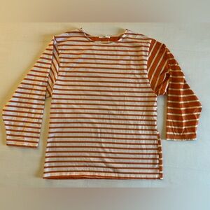 Sly Women’s Orange and White Striped Long Sleeve Shirt